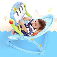 Детский шезлонг-качалка с пианино 3689-1 голубой