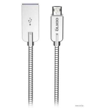 Кабель OLMIO STEELY, USB 2.0 - microUSB, 1.2м, 2.1A, серый, фото 2