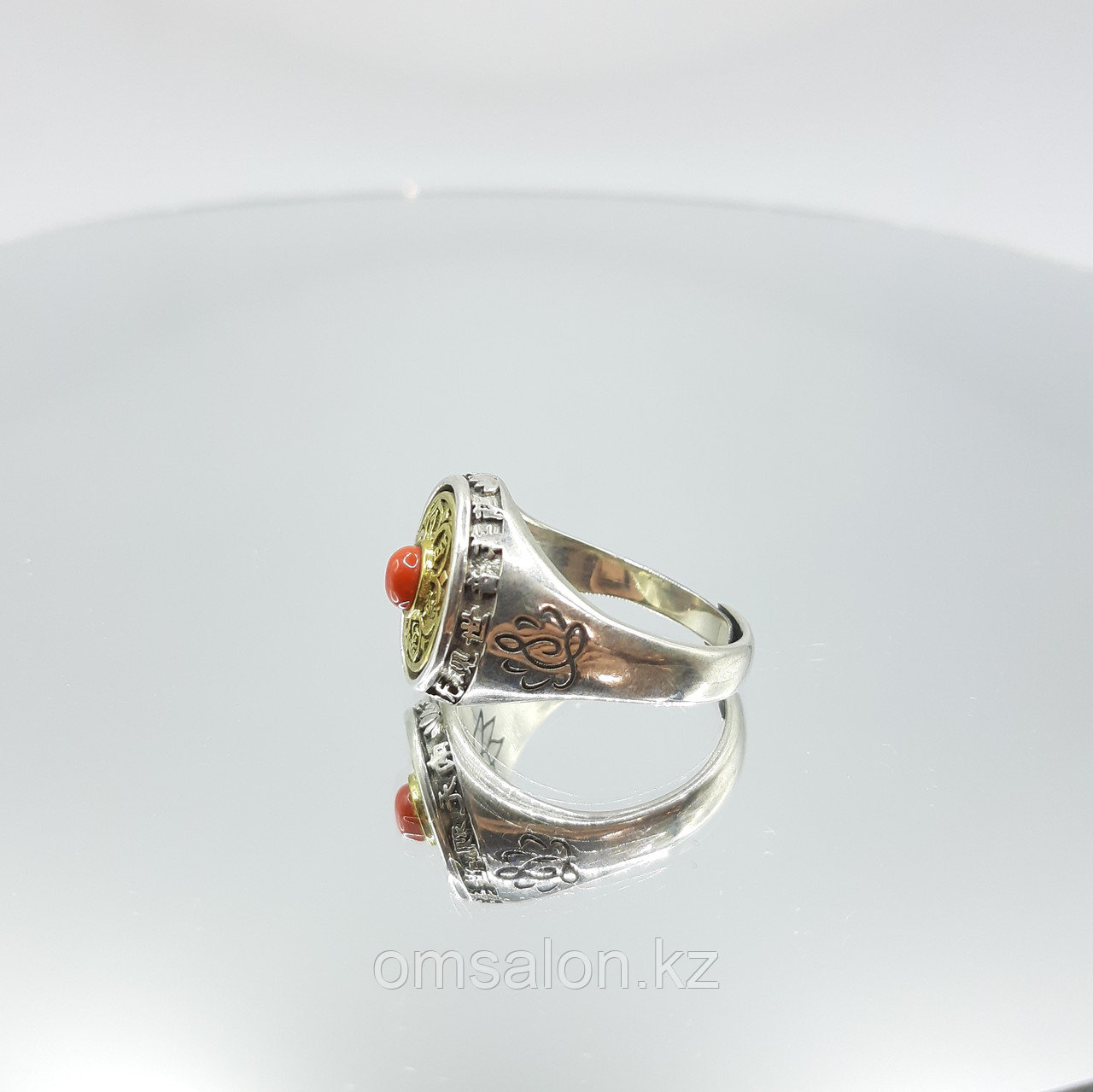 Перстень с лотосом и мантрой из серебра - фото 2 - id-p96308114