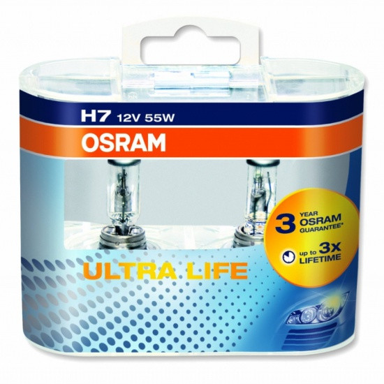 Лампа галогенная OSRAM H7 Ultra Life 12V 55W, 2шт.