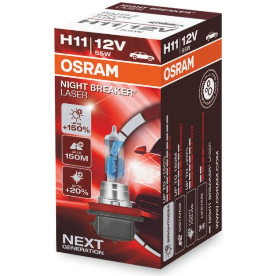 Лампа галогенная OSRAM H11 55W PGJ19-2+150% Night Breaker Laser 3750K 12V