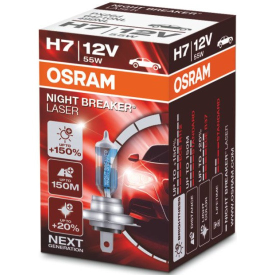 Лампа галогенная OSRAM H7 55W PX26d+150% Night Breaker Laser 3750K 12V - фото 1 - id-p96308819