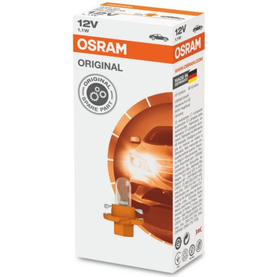 Лампа автомобильная OSRAM BAX 1.2W с оранжевым патроном (BX8.4d) 12V, 1шт - фото 1 - id-p96308878