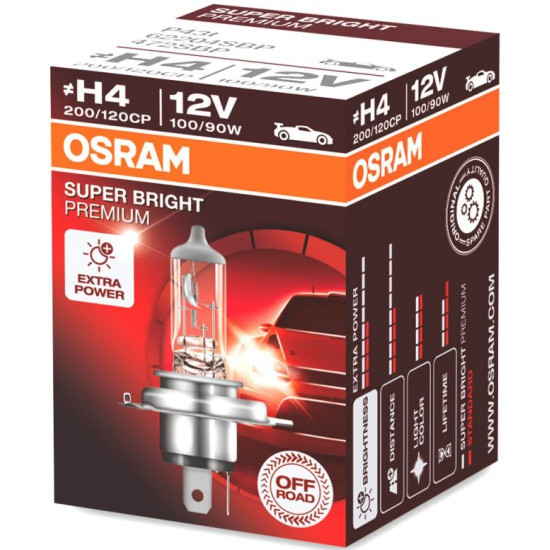 Лампа автомобильная OSRAM Super Bright Premium Rally H4 100/90W P43t-38 12V, 1шт, фото 1