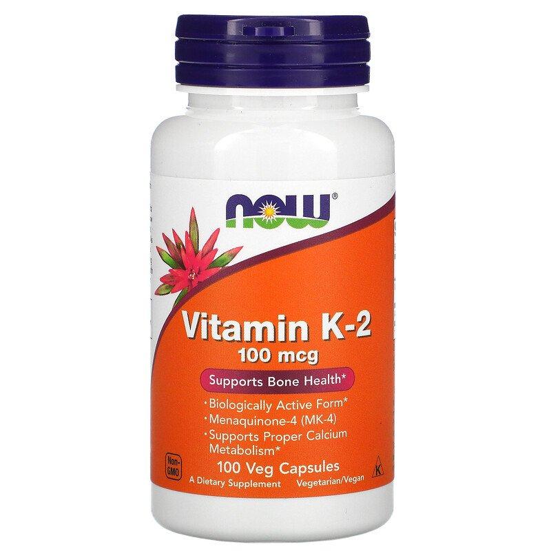 Витамин K2, 100 мкг, 100 растительных капсул, Now Foods - фото 1 - id-p96313301