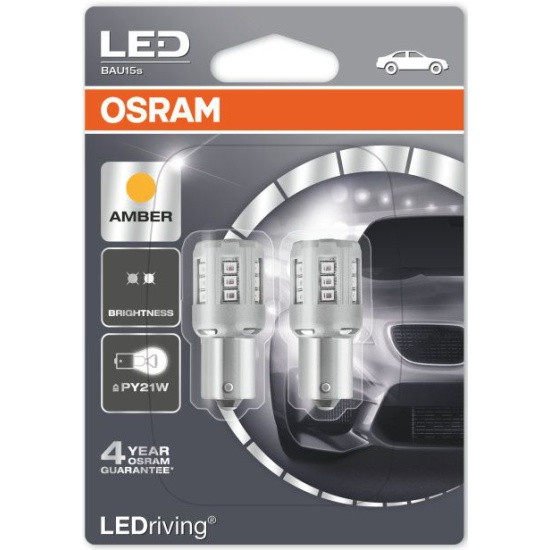 Лампа светодиодная OSRAM P21W (BAU15s) LED Standart Amber, 2шт, 12V