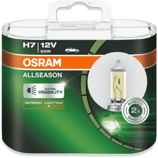 Лампа галогенная OSRAM H7 55W PX26d Allseason Longlife 3000K, 2шт, 12V