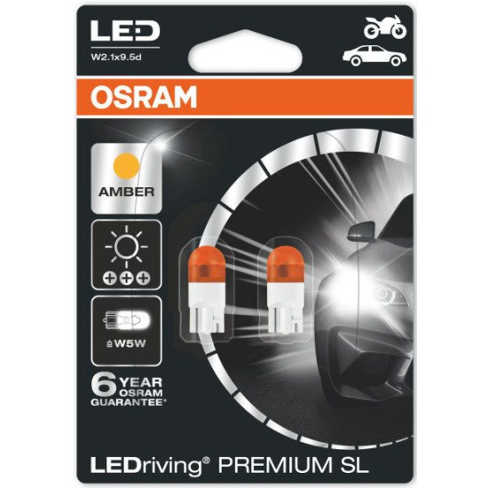 Лампа светодиодная OSRAM W5W (W2.1x9.5d) LED Premium Amber 2000K, 2шт, 12V - фото 1 - id-p96336000