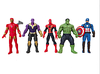 Набор 5 фигурок Железный человек, Капитан Америка, Танос, Халк, Человек Паук Супергерои 15 см. (Мстители)