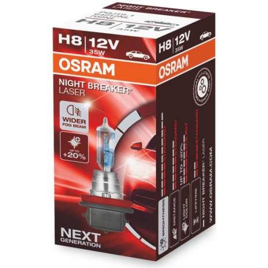 Лампа галогенная OSRAM H8 35W PGJ19-1+150% Night Breaker Laser 3900K 12V