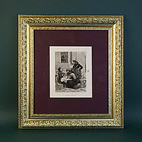 Гравюра Молочная ферма . По мотивам картины художника Auguste Emile Pinchart Франция. 1889 год.