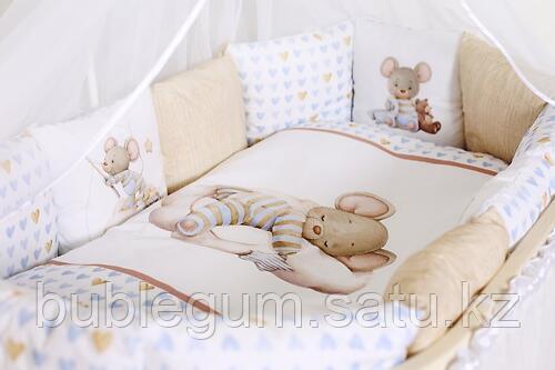 Комплект постельных принадлежностей LAPPETTI 6 предметов для овальной и прямоугольной кроватки Мышки на облачк