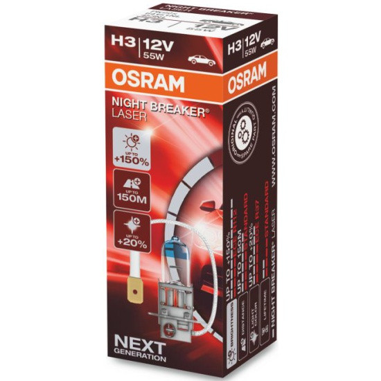 Лампа галогенная OSRAM H3 55W PK22s+150% Night Breaker Laser 3400K 12V