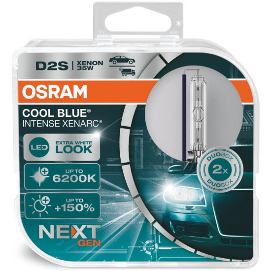 Лампа автомобильная OSRAM Xenon Cool Blue Intense (NextGen) D2S 35W P32d-2+150% 6200K 85V, евробокс, 2шт - фото 1 - id-p96353520