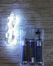 Светодиодная нить на батарейках, 5м, белый свет
