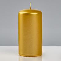 Свеча - цилиндр лакированная, 6x11,5 см, золотой металлик