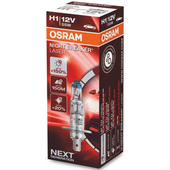 Лампа галогенная OSRAM H1 55W P14.5s+150% Night Breaker Laser 3500K 12V