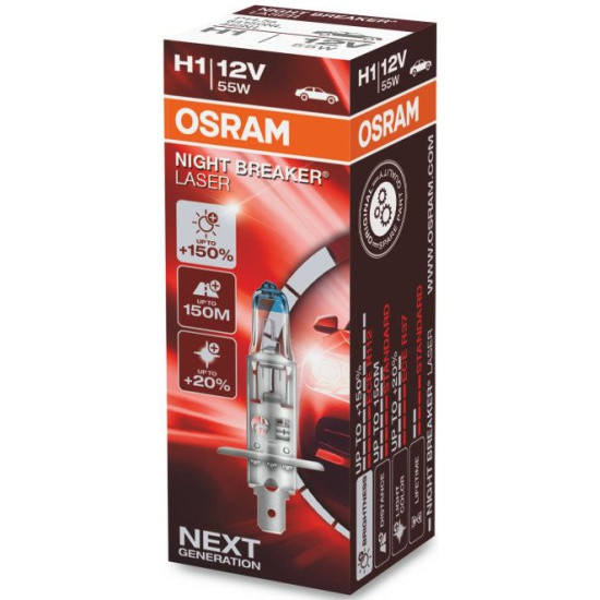 Лампа галогенная OSRAM H1 55W P14.5s+150% Night Breaker Laser 3500K 12V - фото 1 - id-p96362818