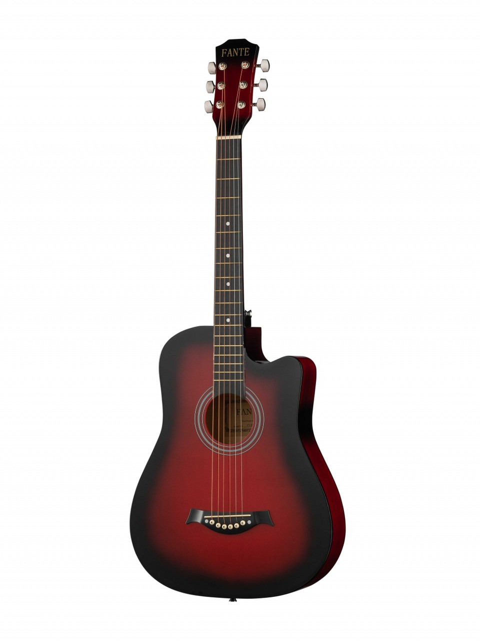 Акустическая гитара, с вырезом, красный санберст, Fante FT-D38-RDS