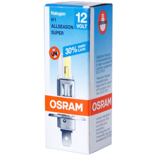 Лампа галогенная OSRAM H1 55W P14.5s+30% Allseason Super 3000K 12V
