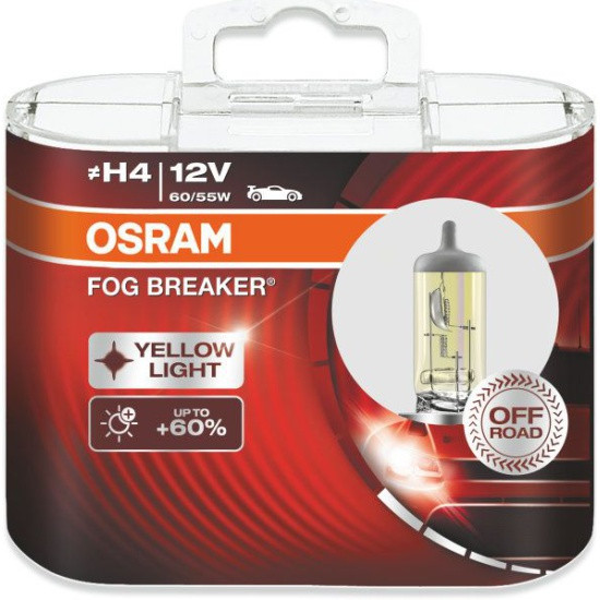 Лампа галогенная OSRAM H4 60/55W P43t Fog Breaker 2600K, 2шт, 12V