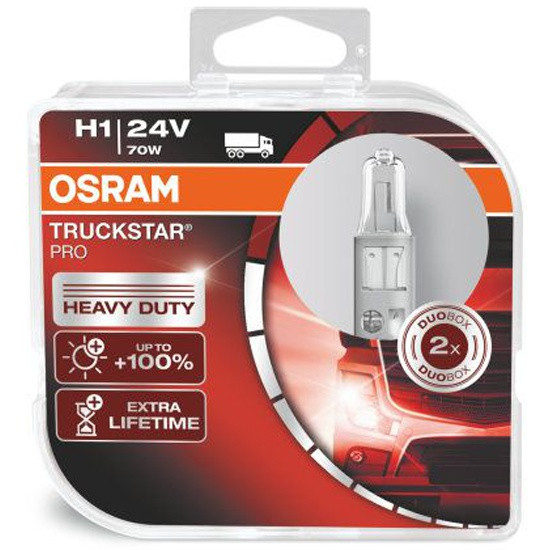 Лампа галогенная OSRAM H1 70W P14.5s +100% Truckstar Pro, 2шт, 24V - фото 1 - id-p96372986