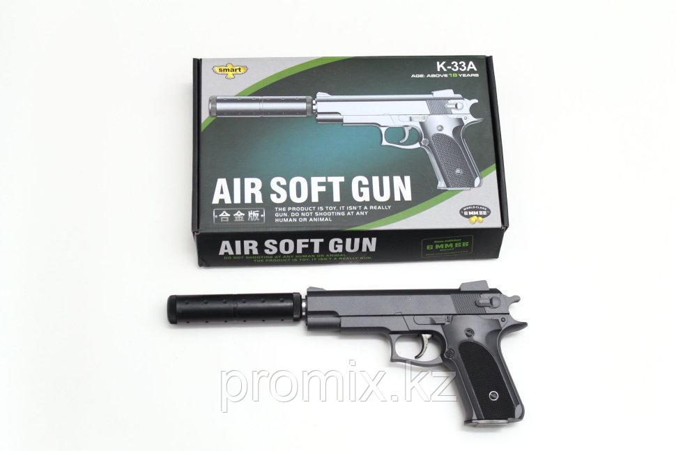 Игрушечный железный/металлический пистолет K-33A с глушителем (Smith and Wesson M1006). Airsoft Gun