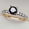 Золотое кольцо с черным бриллиантом в 1.02Сt и белыми бриллиантами 0,44Сt VS2/I