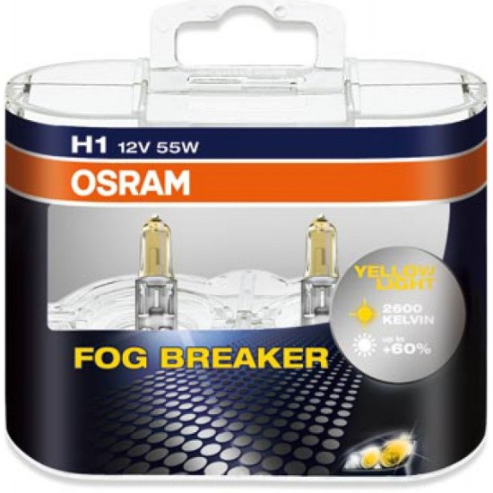 Лампа галогенная OSRAM H1 Fog Breaker 2600K 12V 55W, 2 шт