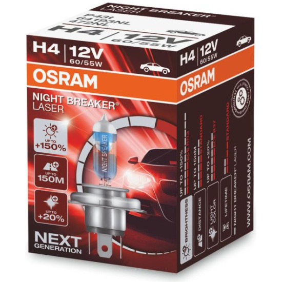 Лампа галогенная OSRAM H4 60/55W P43t+150% Night Breaker Laser 4050K 12V - фото 1 - id-p96417467