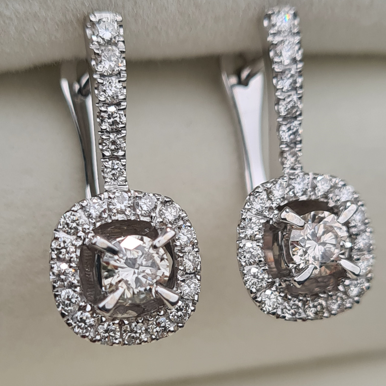 Золотые серьги с бриллиантами 1.02Ct VS2-SI1/K, VG-Cut