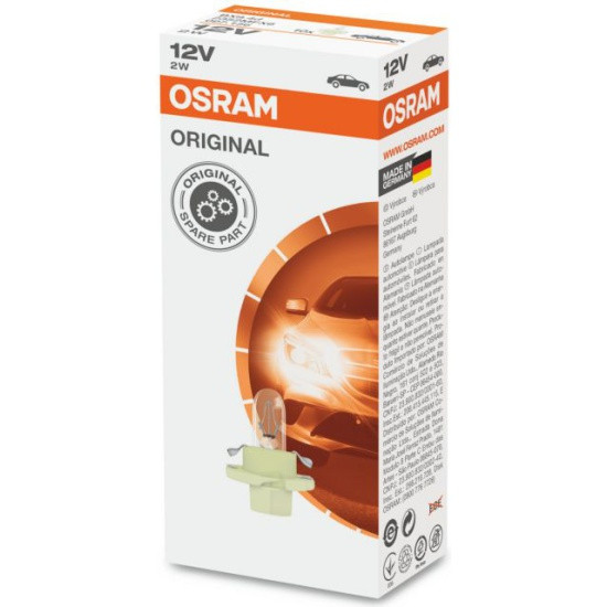 Лампа автомобильная OSRAM BAX 2W с зёленым патроном (BX8.4d) 12V, 1шт