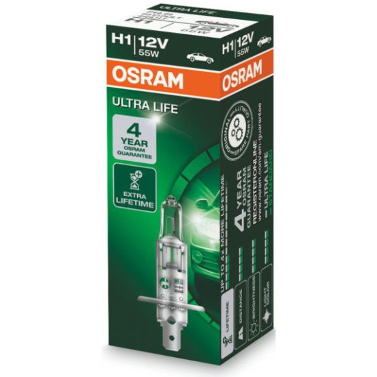 Лампа автомобильная OSRAM Ultra Life H1 55W P14.5s 12V, 1шт