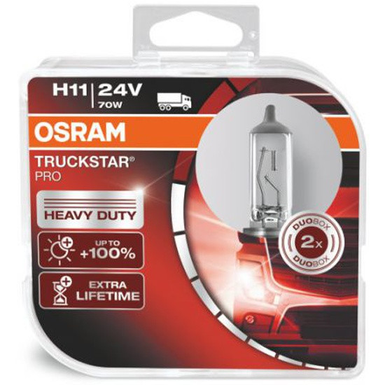 Лампа автомобильная OSRAM Truckstar Pro H11 70W PGJ19-2+100% (евробокс, 2шт) 24V