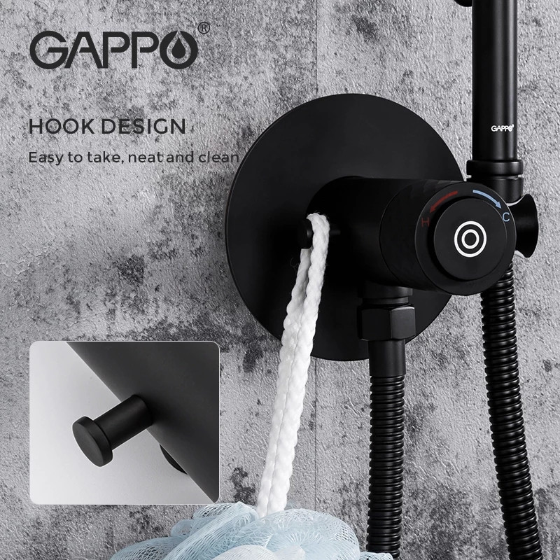 Встраиваемый гигиенический душ с крючком Gappo черный G7288-6 - фото 2 - id-p96423156