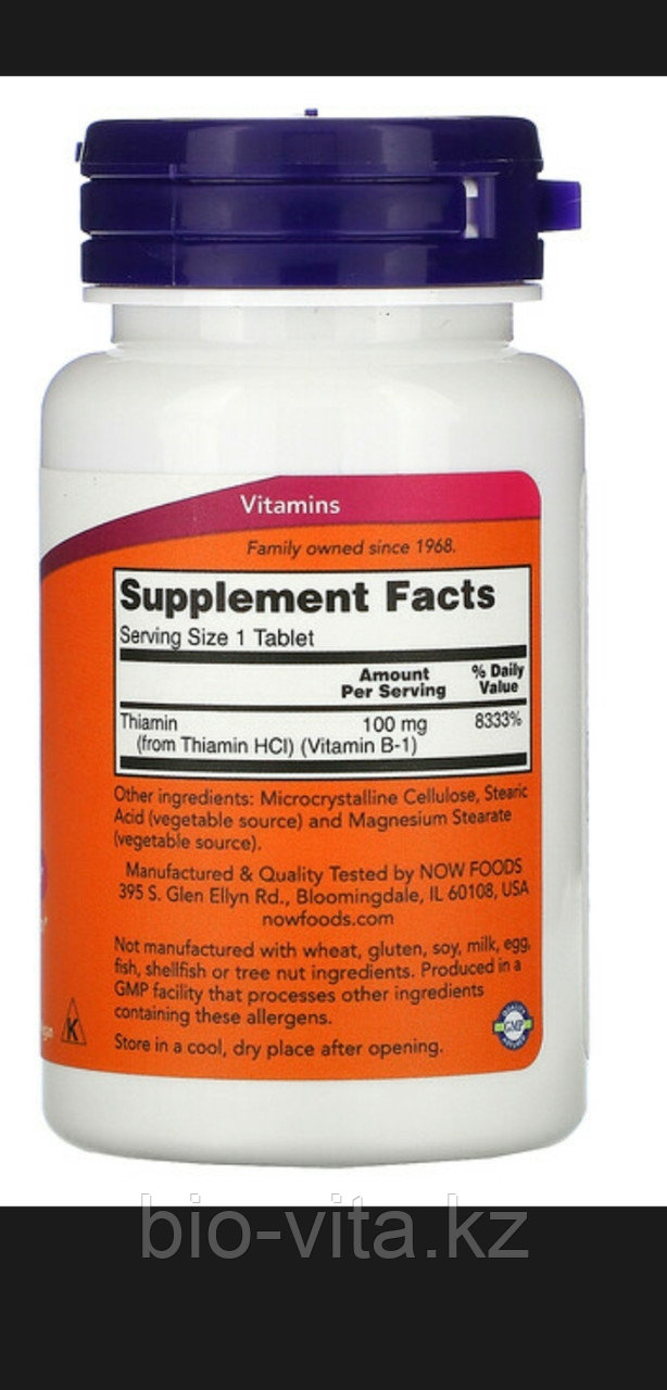 Витамин В1 B1, 100 мг, 100 таблеток. Now foods - фото 2 - id-p35829614