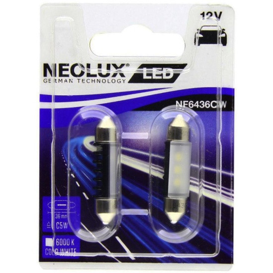 Лампа автомобильная NEOLUX Cold White C5W (SV8.5-8) 36мм LED 6000К 12V, бл. 2шт