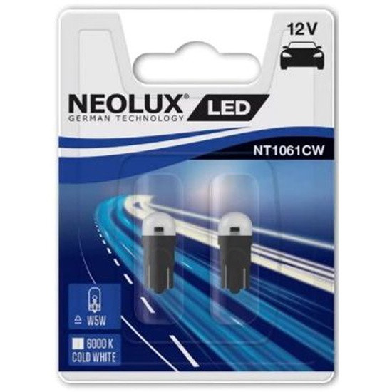 Лампа Neolux W5W 12V-LED 0,5W W2,1x9,5d 6000K, комплект 2 шт