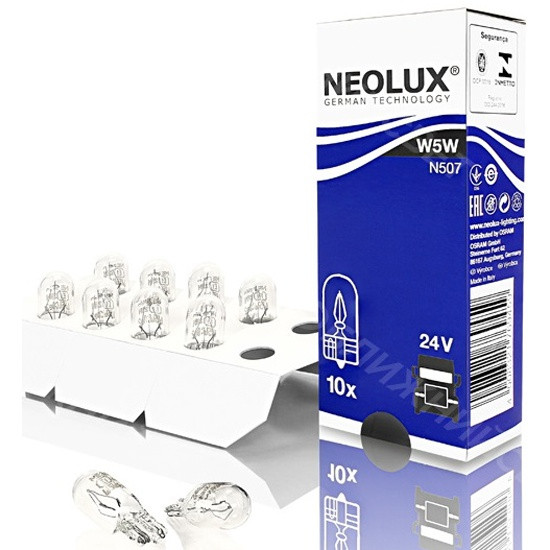 Лампа автомобильная NEOLUX W5W (W2.1x9.5d) 24V, 1шт, фото 1
