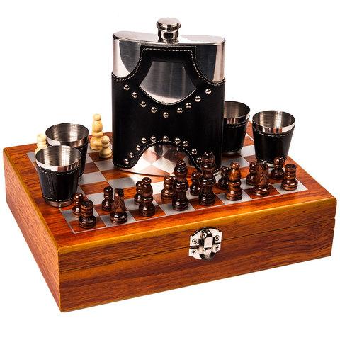 Подарочный набор: шахматы, фляжка, рюмки «Великий комбинатор» в деревянном кейсе (Алкозаповеди) - фото 7 - id-p96459810
