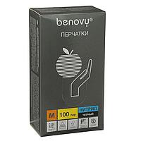 Перчатки медицинские Benovy, нитриловые, нестерильные, текстурированные, черные, размер М, 100 пар (комплект