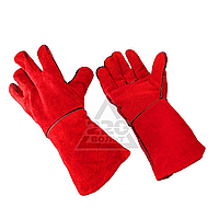 Краги сварщика спилковые пятипалые на меху, красные