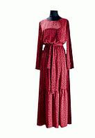 Женское Длинное Платье Нарядное Красное с Поясом Турция 50-52 размер