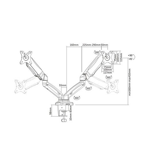 Настольный кронштейн с газлифтом Brateck LDT13-C024 для 2-х мониторов (13"-32"), фото 2