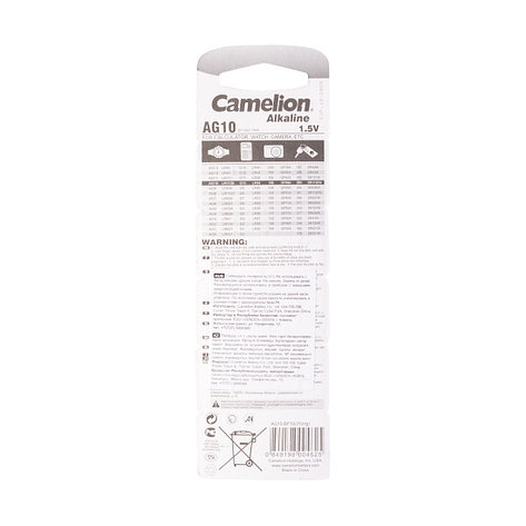 Батарейка CAMELION Alkaline AG10-BP10(0%Hg) 10 шт. в блистере, фото 2