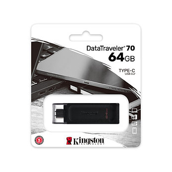 USB-накопитель Kingston DT70/64GB 64GB Type-C Чёрный, фото 3