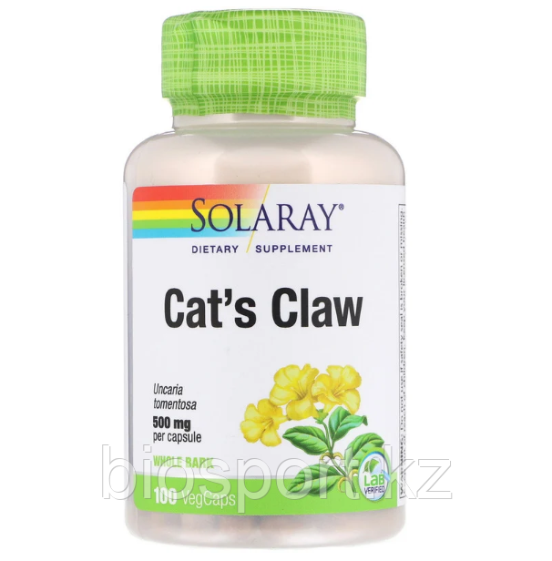 Solaray, кошачий коготь, 500 мг, 100 капсул