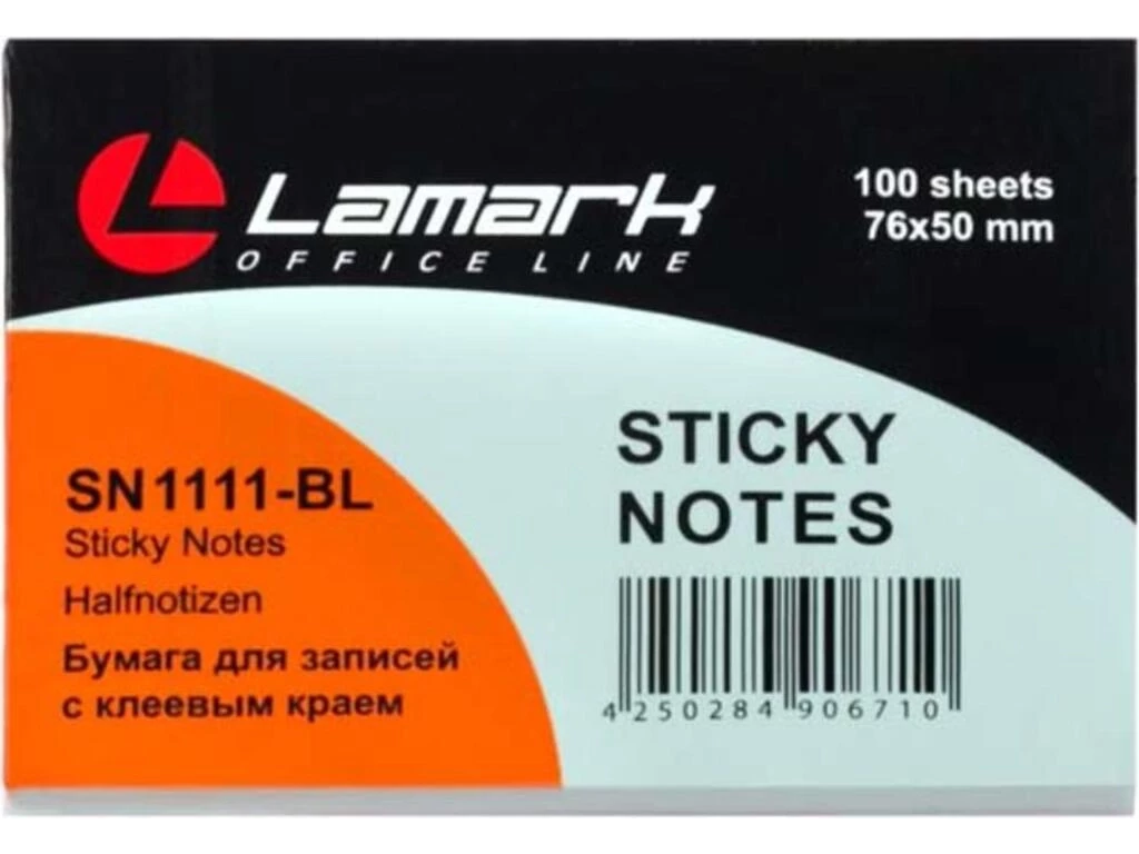 Клейкие листки Lamark 50х76 мм, голубой пастель, 100 листов