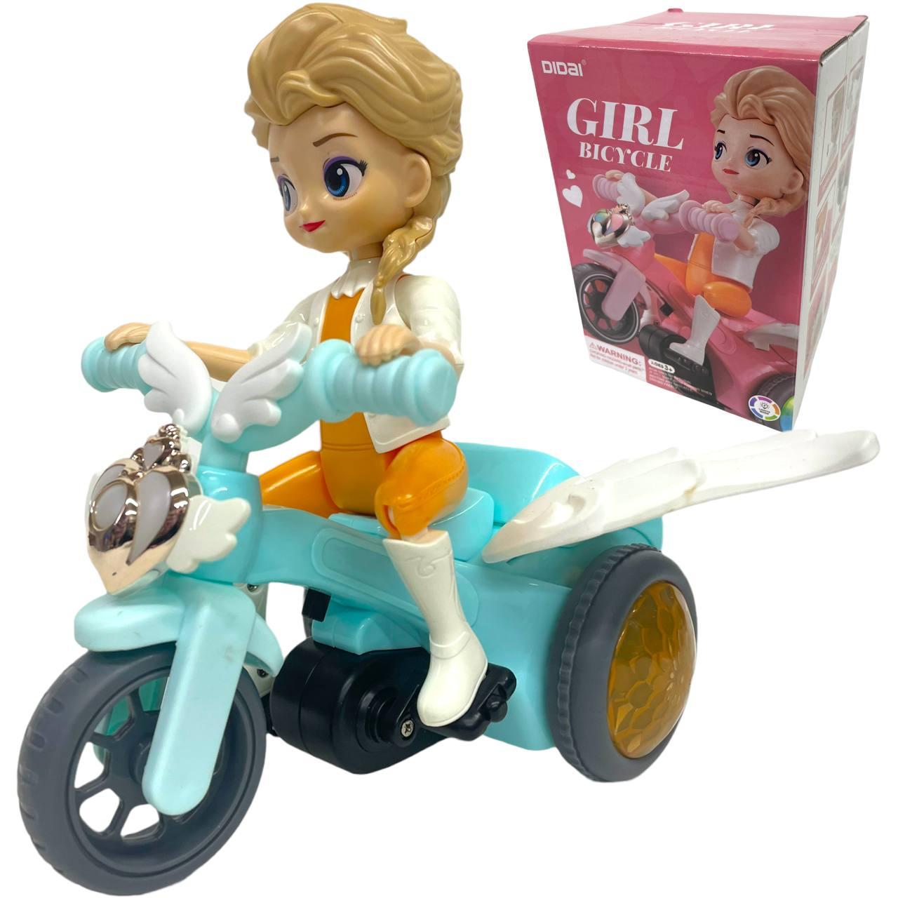 LD-151B Кукла Эльза на мопеде на батарейках Girl Bicycle 18*12см