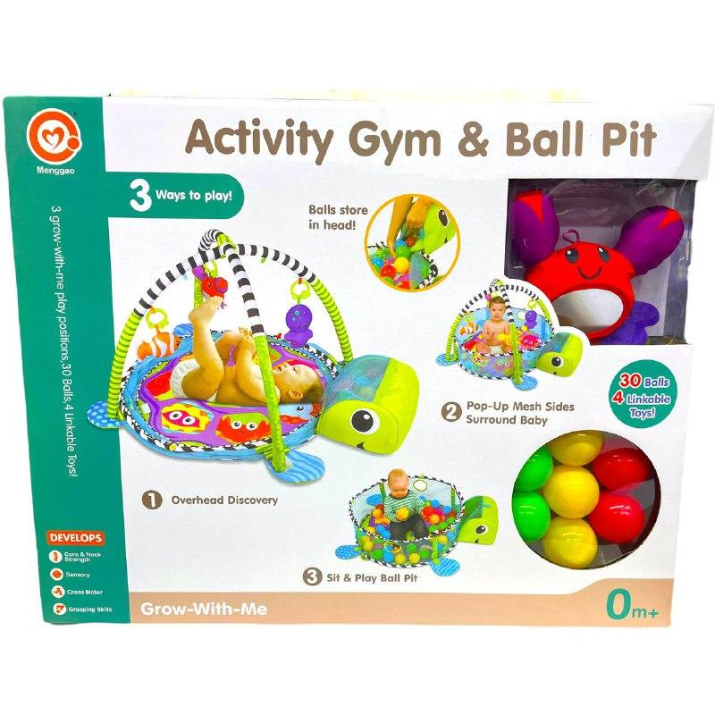 Помятая упаковка!!! 668-31 Коврик и манеж 2в1 Черепаха Activity Gym шарики 30шт в наборе 57*46см, фото 1